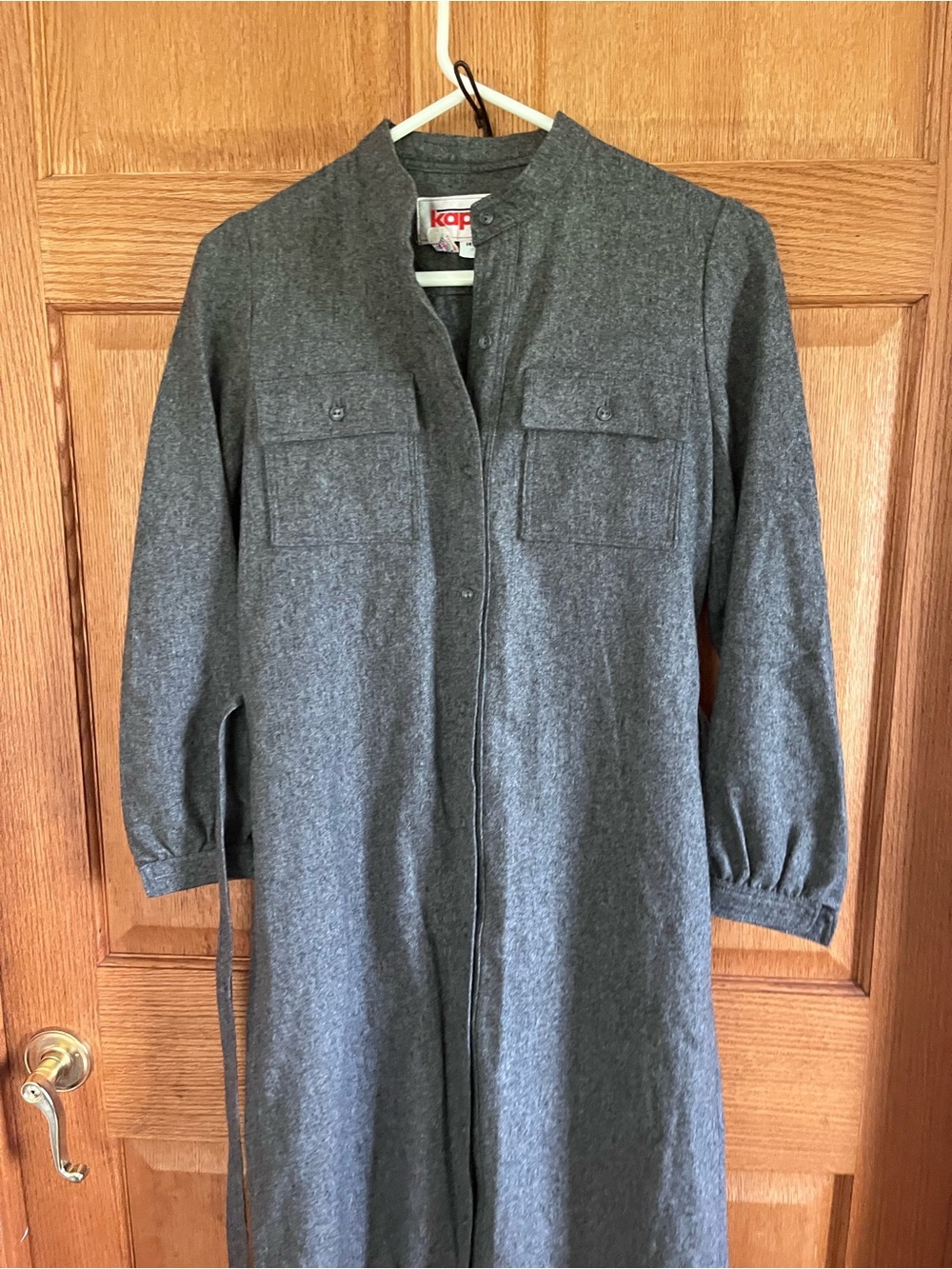 Vintage Union made wool Kappa Dark Gray Long Shirt Dress with Belt - Picture 2 of 4